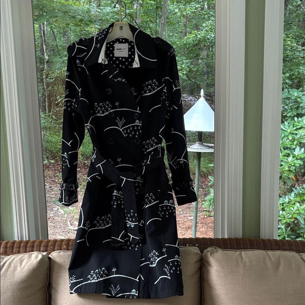 Jane Post  Navy and White Rain/Trench Coat